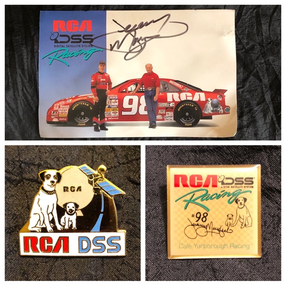 Jewelry - 1995 Autographed Jeremy Mayfield Hero Card + Cale Yarborough Racing & RCA Pins